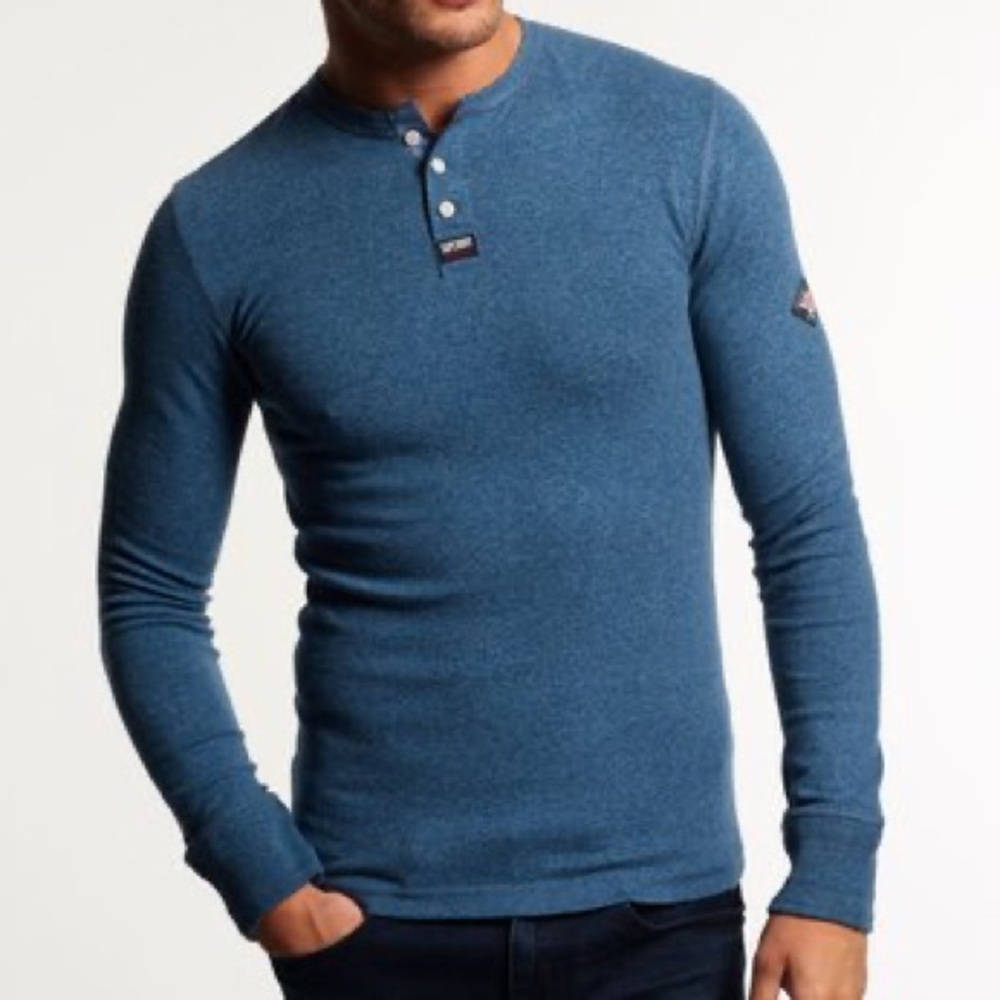 Superdry Men's Slate Blue Henley Long-Sleeve
